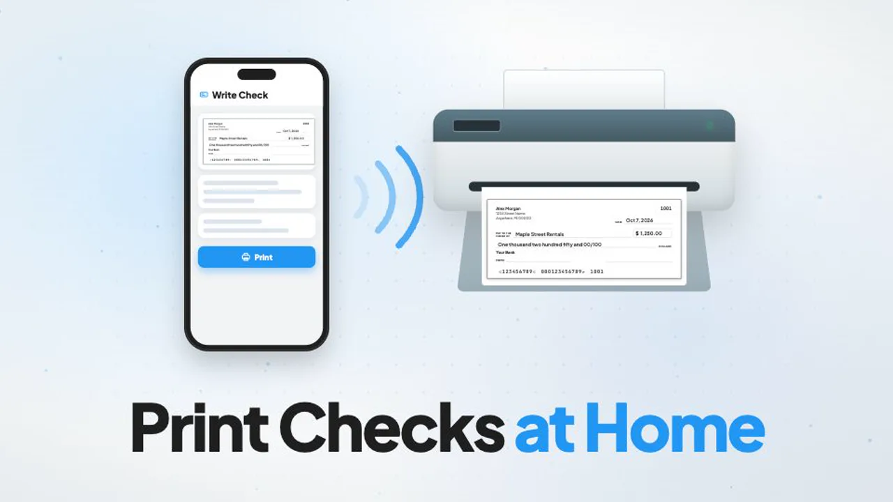 Phone sending a check to a home printer: Print checks at home